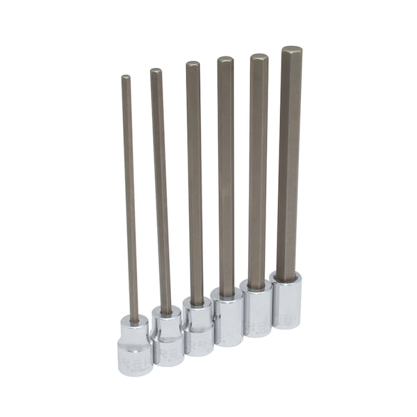 Hexagonal Extra Long Bit 3/8" Dr, 6 Pieces, Polished Mirror